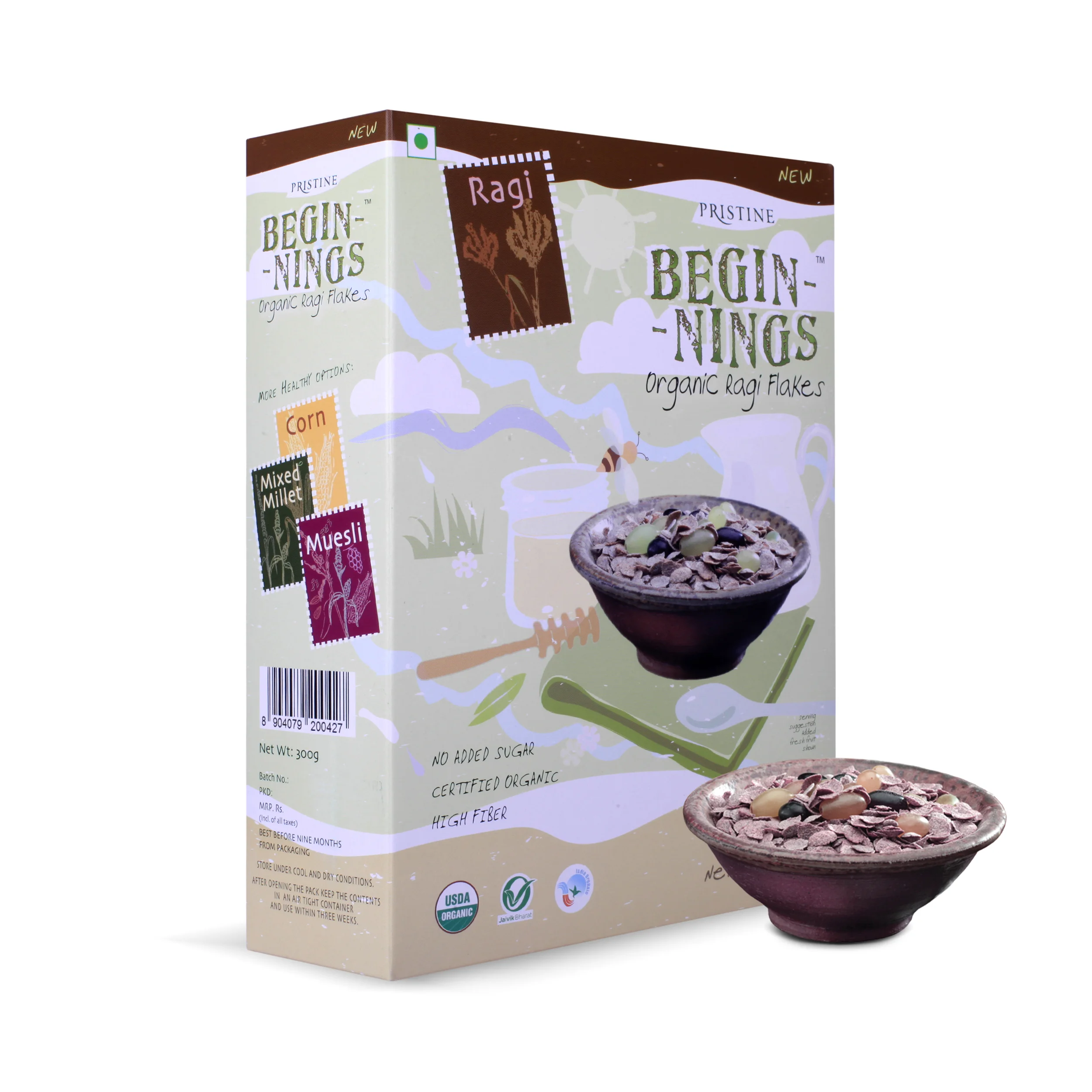 Pristine Organics Beginnings Organic Ragi Flakes, 300g