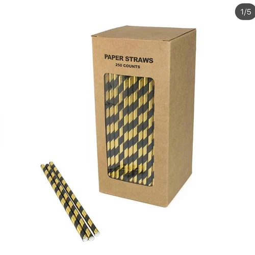 Gold Color Striped Bio-degradable Paper Straw