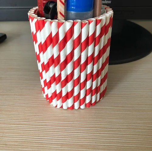 Red & White Disposable Paper Drinking Straw