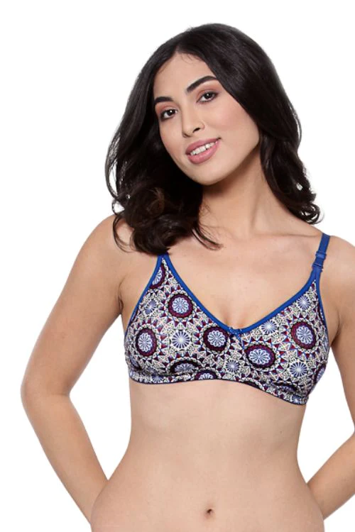Organic Cotton Antimicrobial Backless Non-Padded Seamless bra-ISB100-Blue Print