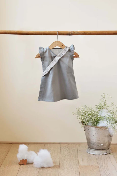 'Big Warm Bear Hug' Frill Dress in Grey - Girls (0-6 months)