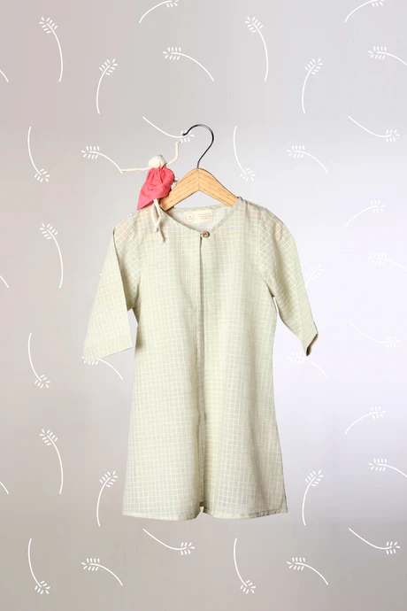 'Scent of Lavender' - Full Sleeve Sage Green Checkered Jacket/ Overlay