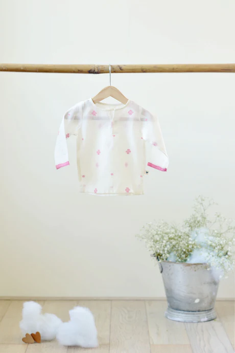 'Over the Moon' with Sleeves - Unisex Jamdani Kurta (0-6 months)