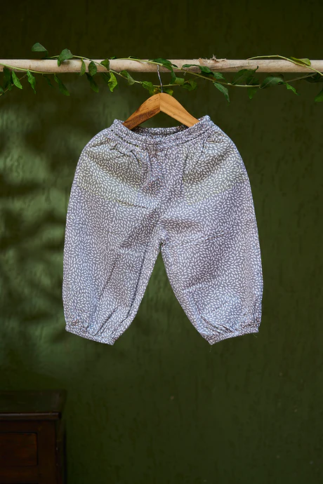 ‘Stargazer’ pants in grey hand block print cotton for boys and girls