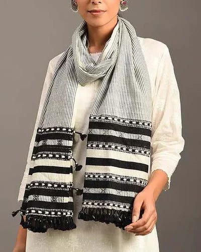 White &amp; Black Handwoven Wool Stole