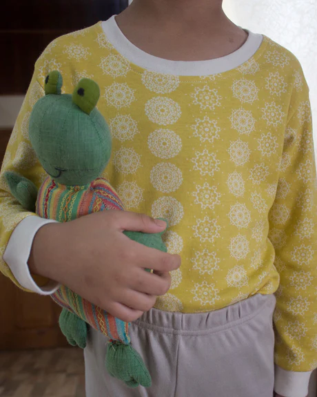 Mustard ‘Snowflake’ unisex sleepwear tee and pyjama set in organic cotton