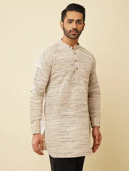 Grey Textured Khadi Cotton Kurta