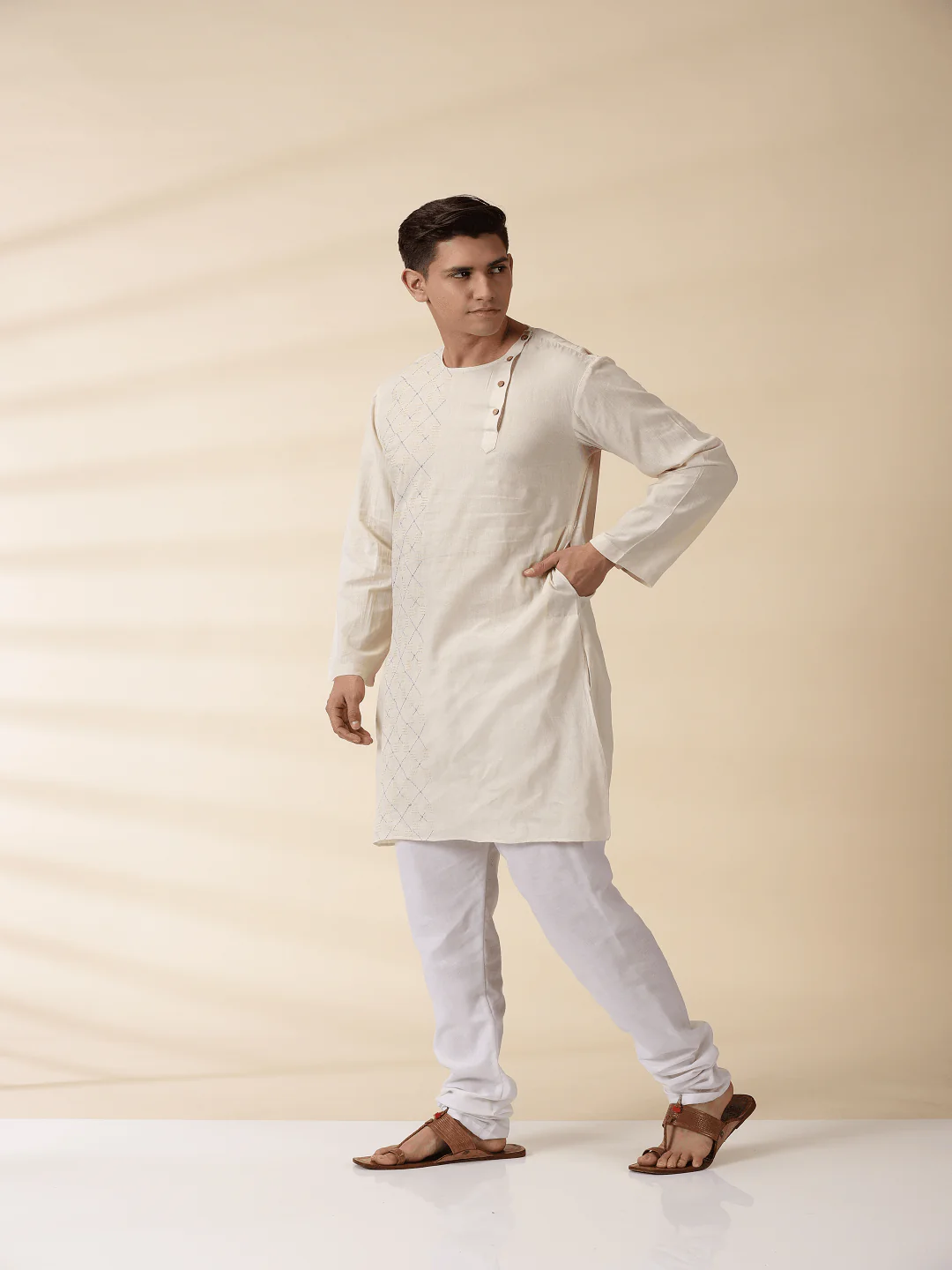Off-White Khadi Men's Long Kurta