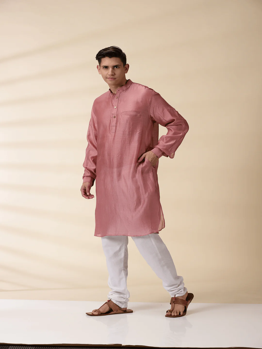 Blush Pink Chanderi Men's Jacket &amp; Kurta Set