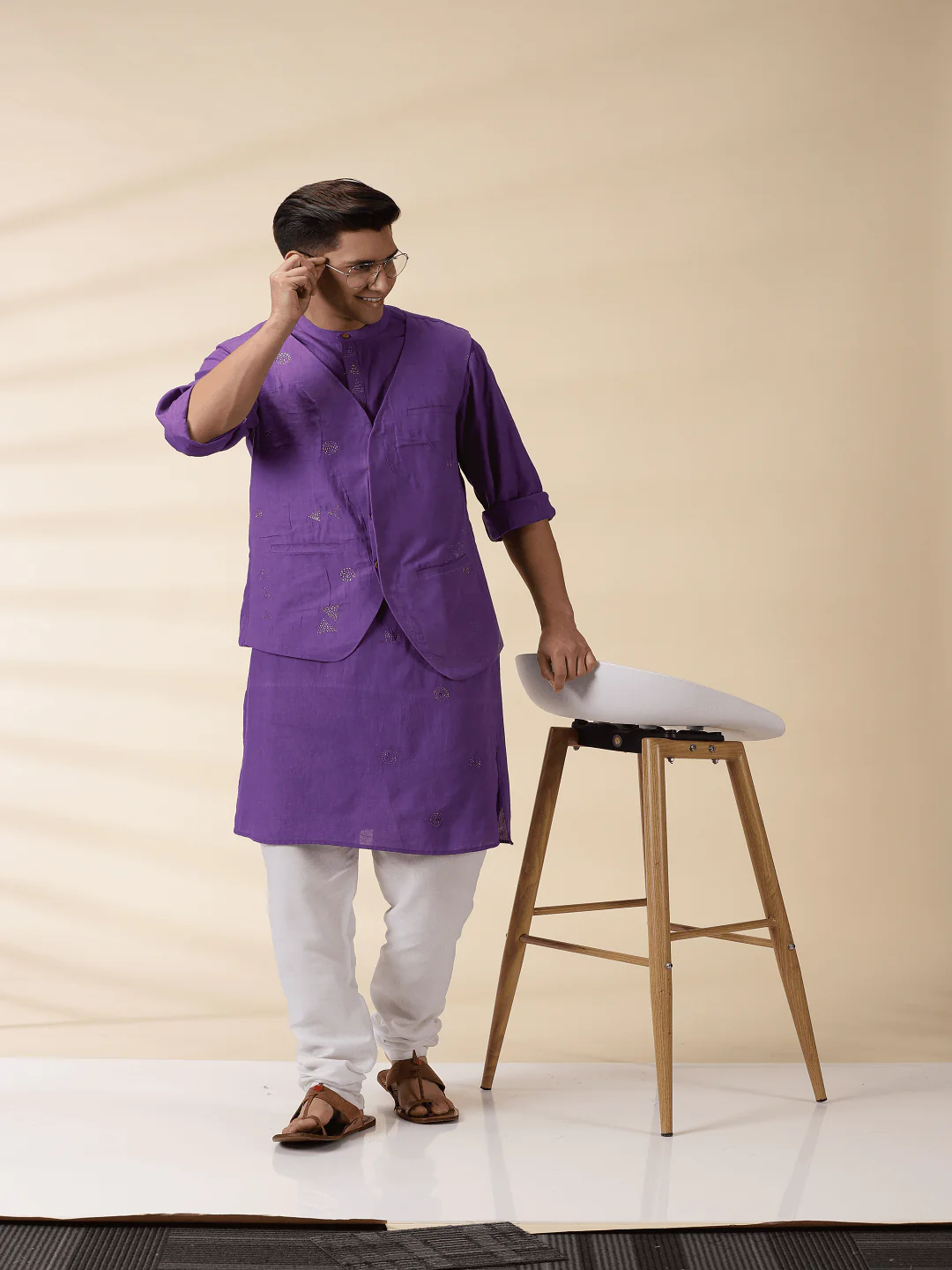Purple Khadi Men's Nehru Jacket