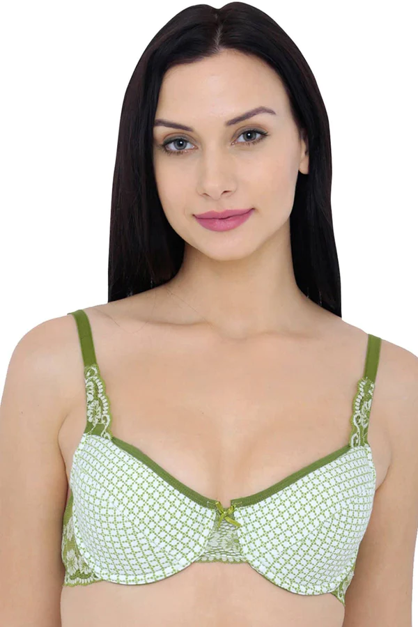 Organic Cotton Antimicrobial Underwired Lightly Padded Lace Bra-ISB018C