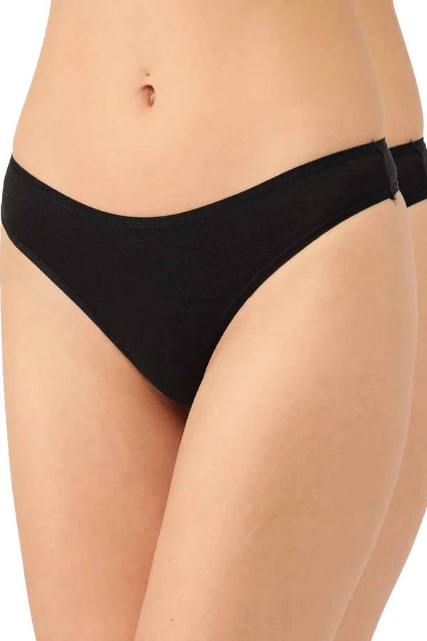 Organic Cotton Antimicrobial Thong (Pack Of 2)-ISP054-Black_Black