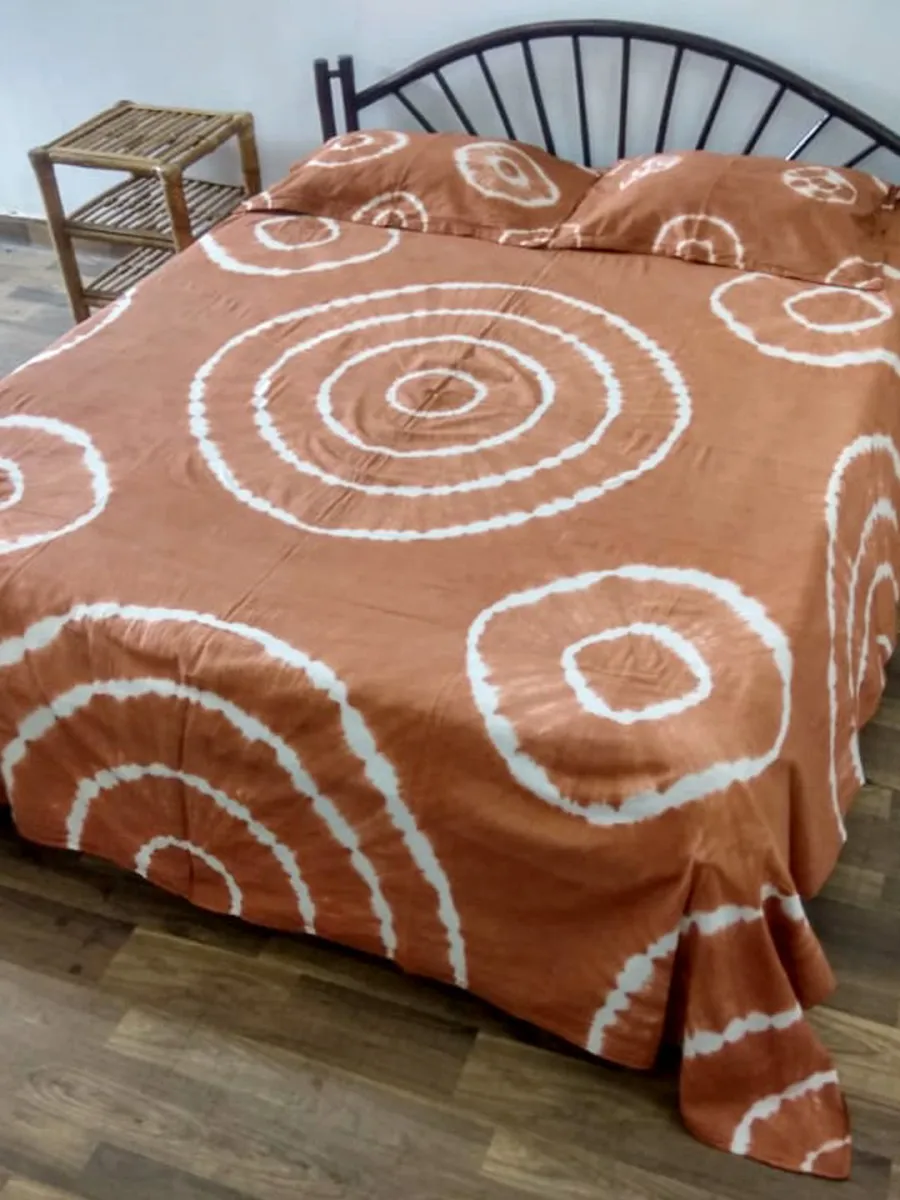 Hand Tie & Dye Handwoven Bedsheet & Pillow Covers - Biscuit Brown & White