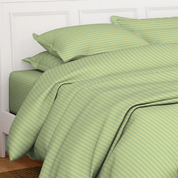 Pure Cotton Bed Sheets Set | StripedGreen