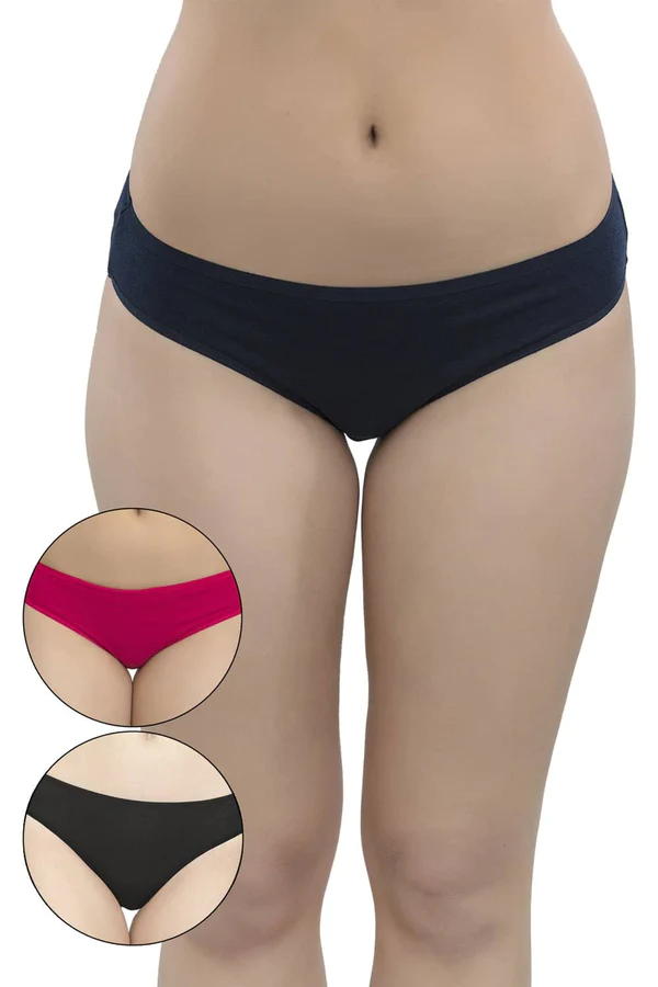 Organic Cotton Antimicrobial Bikini (Pack of 3)-IMPC004-Black_Fuschia_Navy Blue