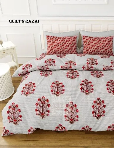 White And Red Cotton Bedsheet Floral-doriya