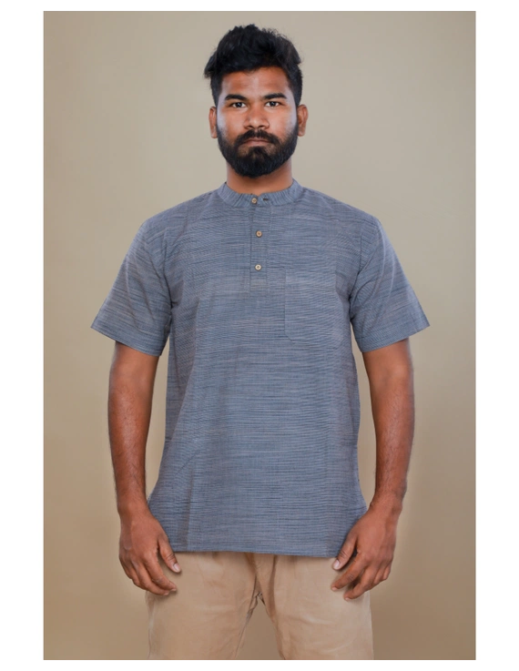 Steel grey handloom cotton short kurta with half sleeves