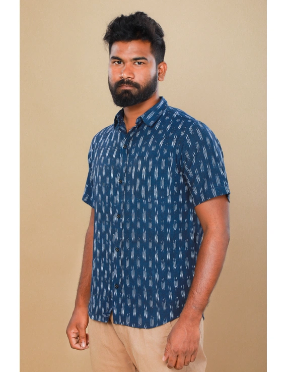 Navy Blue Casual Mens Shirt In Ikat cotton