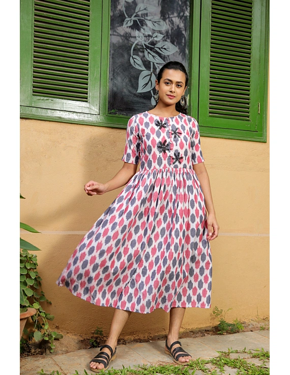MULTICOLOR MIDI KURTA IN IKAT COTTON