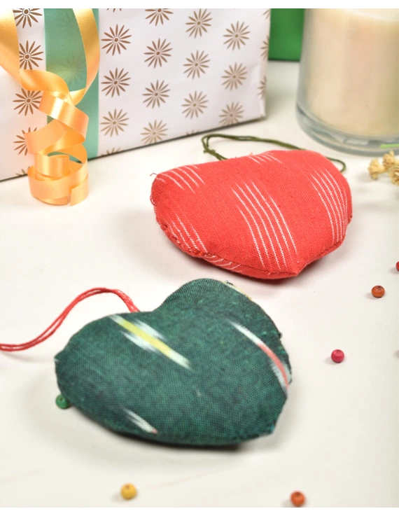 Christmas decorations - fabric hearts - set of two