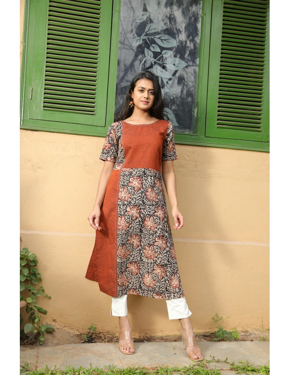 Plain and Print - Rust kalamkari kurta
