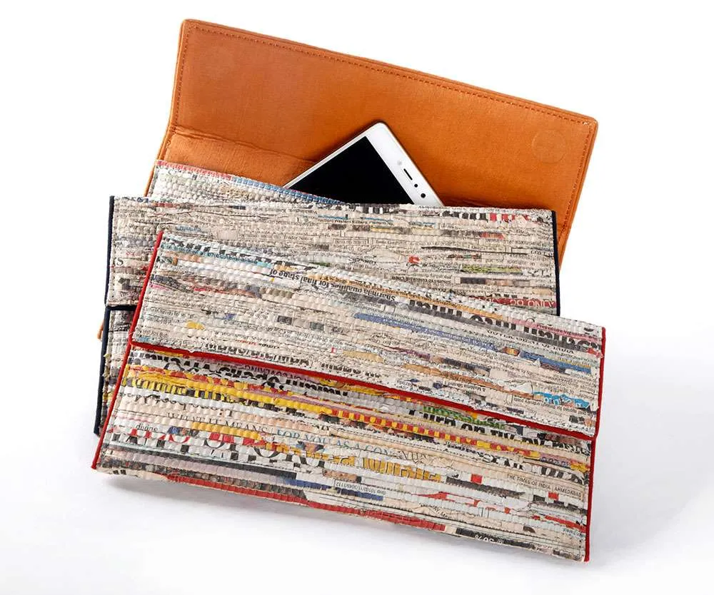 Handwoven Newspaper Envelop Clutch – Maroon