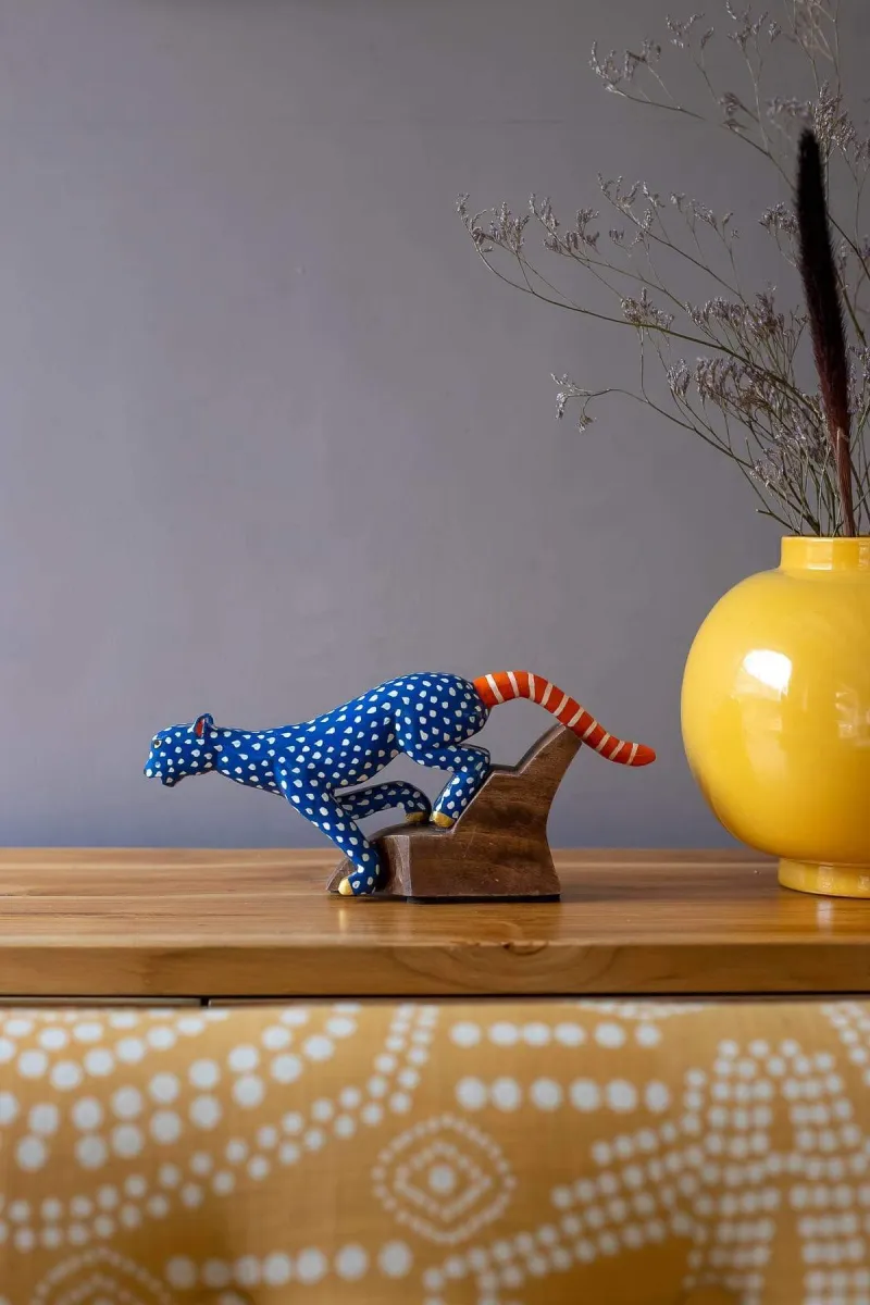 Blue Panther Hand Painted Animal Figurine