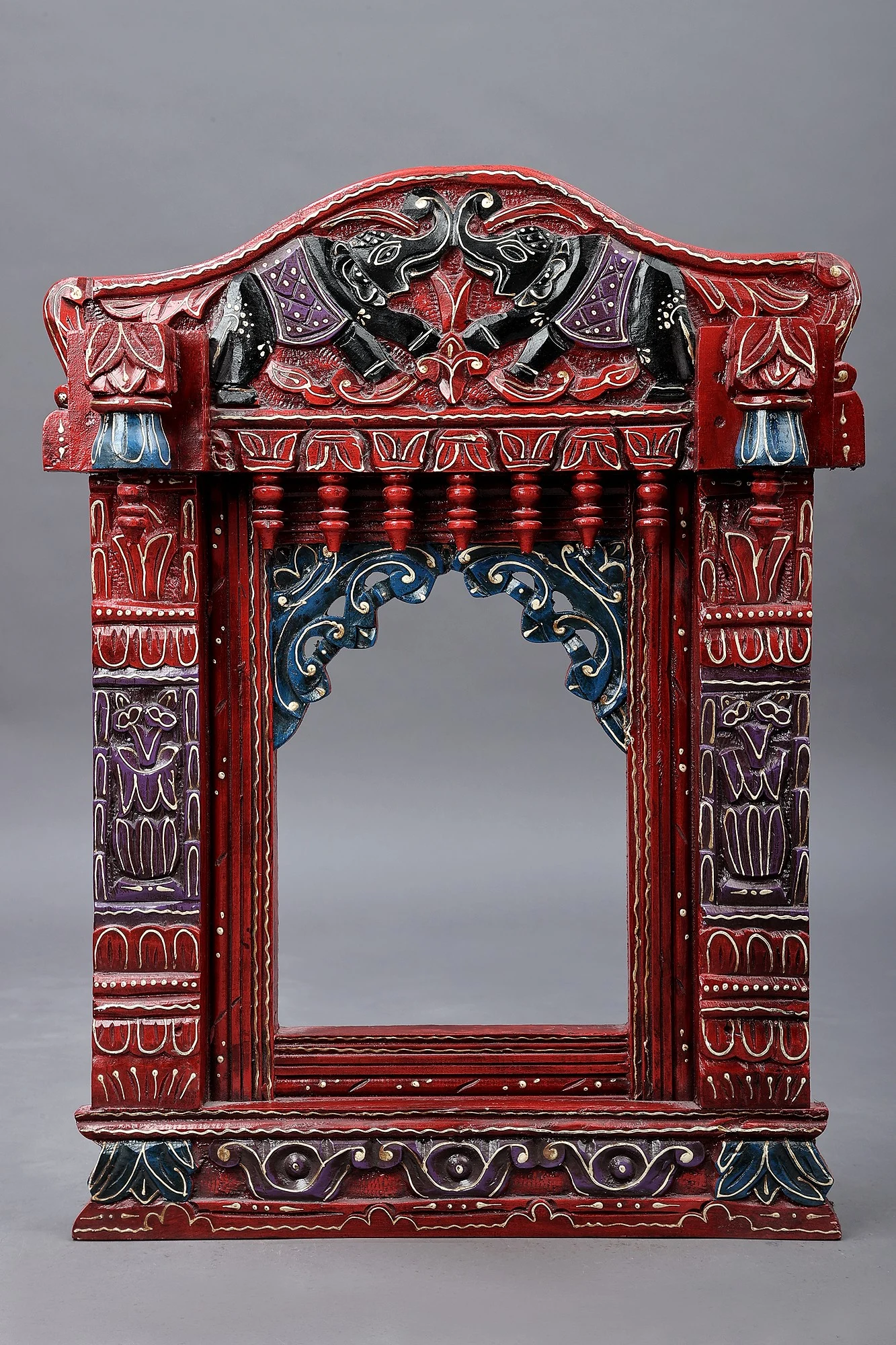24" Hand Painted Elephant Design Jharokha (Window) | Wood Jharokha | Handmade Art | Made In India