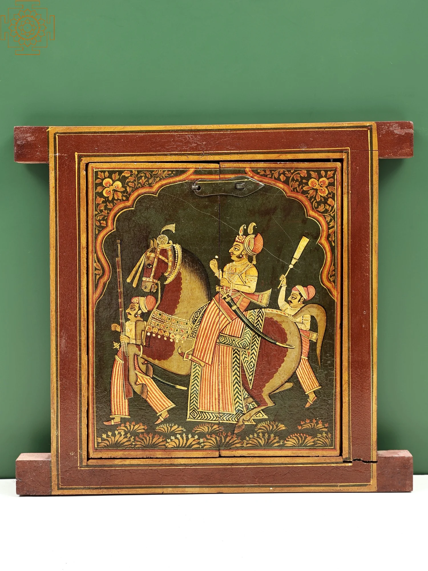 13" Hand Painted King Riding Horse Painting Jharokha (Window) | Handmade