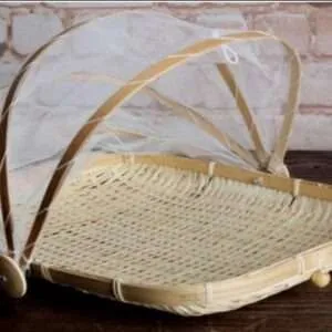 Bamboo Basket 3 Handle With Net
