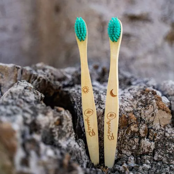 neem wood toothbrush for kids pack of 2 - green