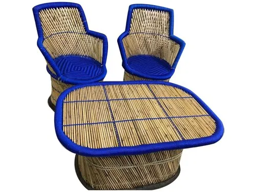 Handmade Bamboo Mudha Chairs Table Set, For Sitting