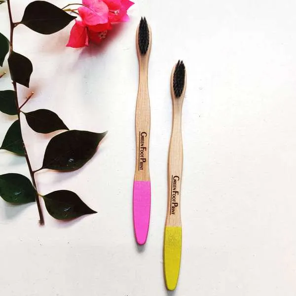 natural bamboo toothbrush - pack of 2 (charcoal bristles)
