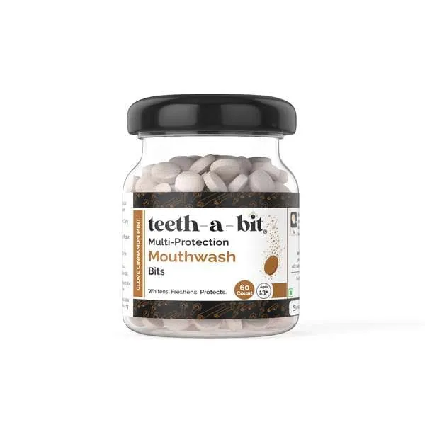 teeth-a-bit multiprotection clove cinnamon mint mouthwash bits | no alcohol, artificial flavors & colors | fights germs | freshens mouth | equal to 1200ml of liquid mouthwash (1 pack, 60 count)