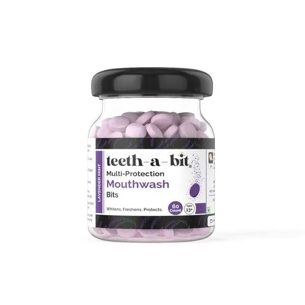 teeth-a-bit multiprotection lavender mint mouthwash bits | no alcohol, artificial flavors & colors | fights germs | freshens mouth | equal to 1200ml of liquid mouthwash (1 pack, 60 count)