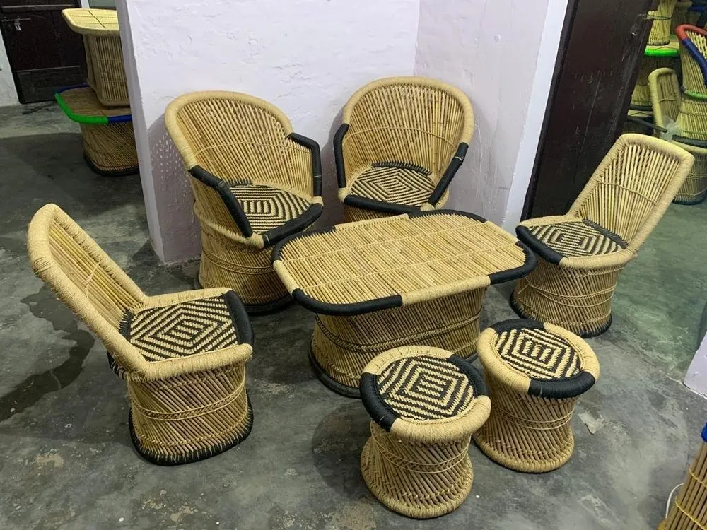 Brown,Black Bamboo Mudha Furniture Set