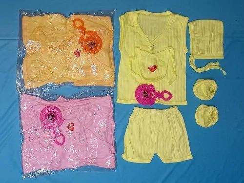 Parkar cotton Sleeveless Newborn Baby Dress 6pis set