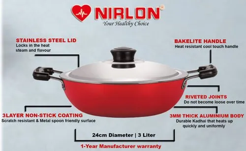 Nirlon 24 cm Deep Kadai With SS Lid