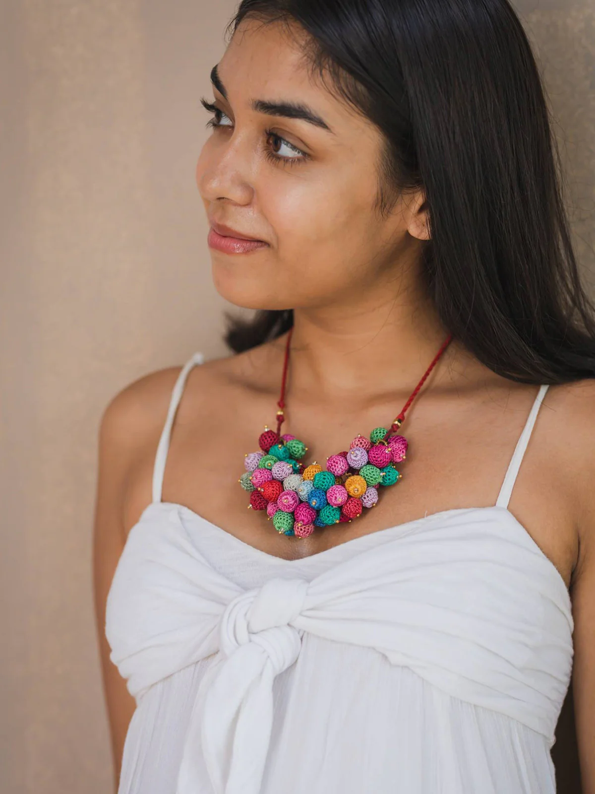 Handmade Crochet Guldasta Necklace Multicolored
