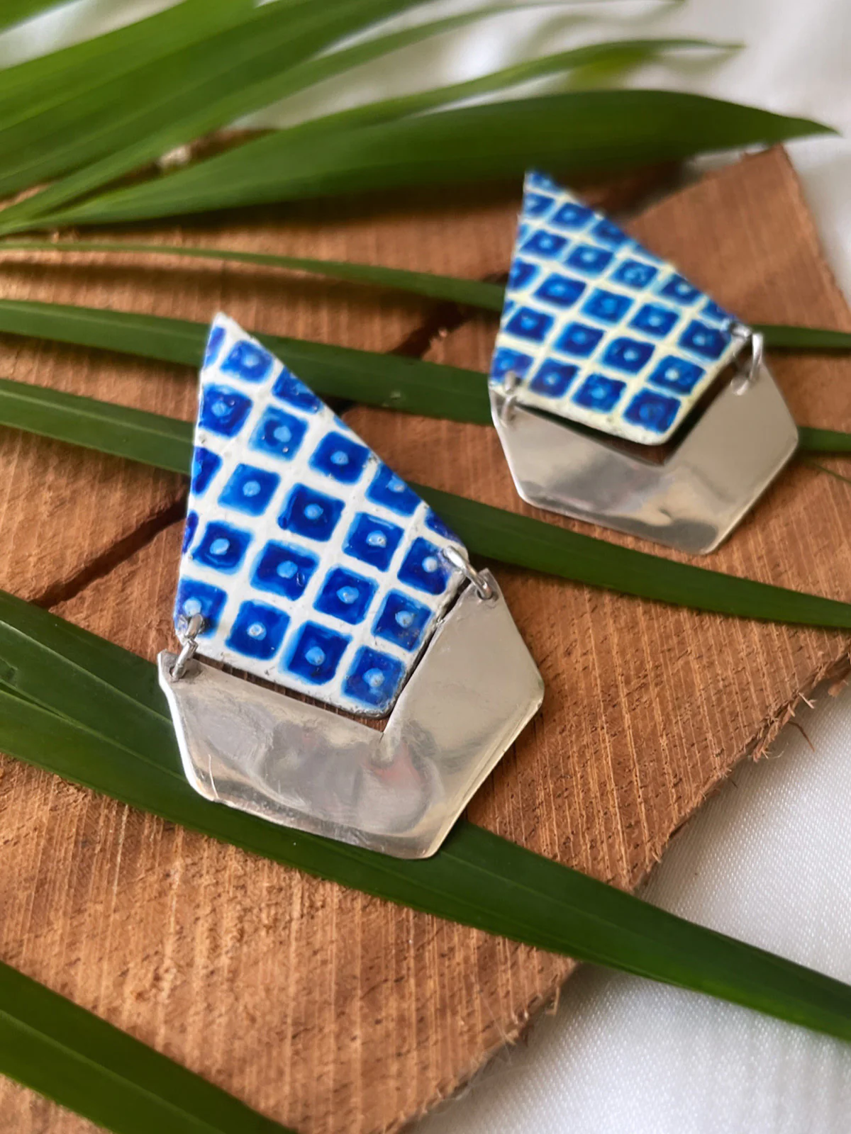 Neel, Chequered Hand Painted Earrings