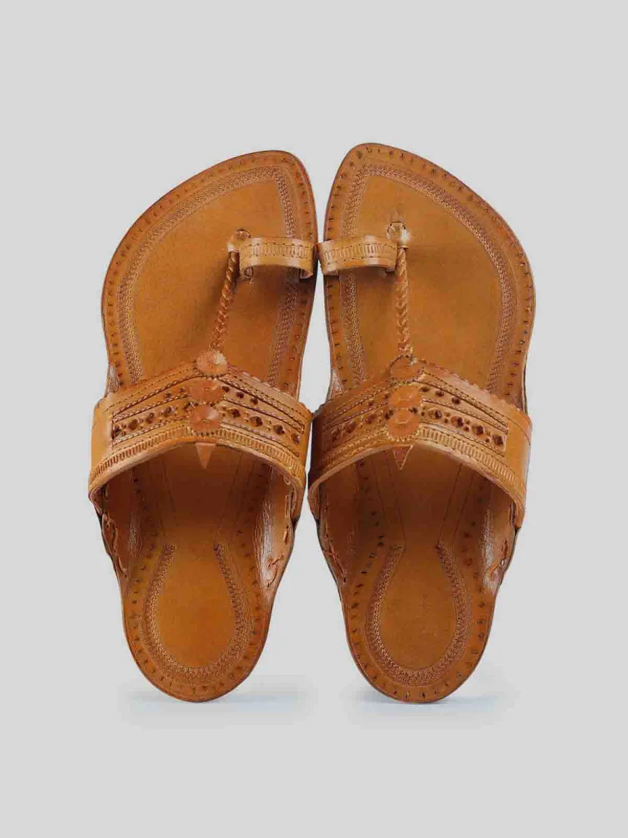 Kolhapuri Men's Adorn Chappal Tan