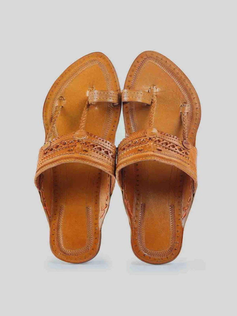 Kolhapuri Men's Braided Chappal Tan