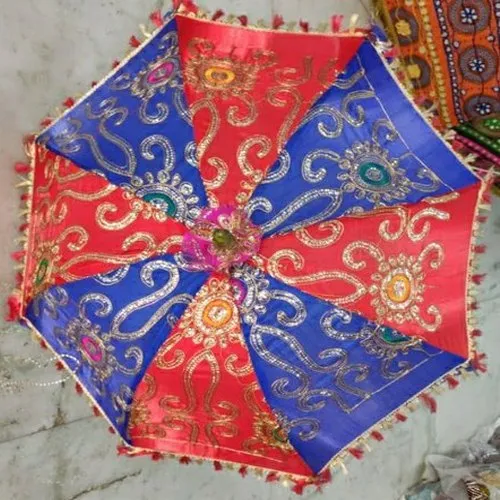 Blue And Red Embroidered Umbrella