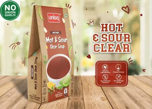 Unloq Jain Instant Hot &amp; Sour Soup, 100gm Pack, Serve 8 Bolws