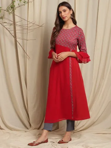 Janasya Women's Maroon Poly Crepe Kurta(JNE3607)