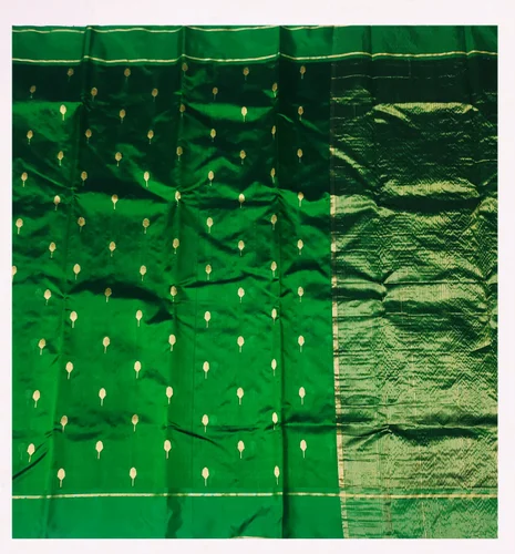 Green Chanderi Handloom Saree Pattu Soft Silk, 6.3 m (with blouse piece)