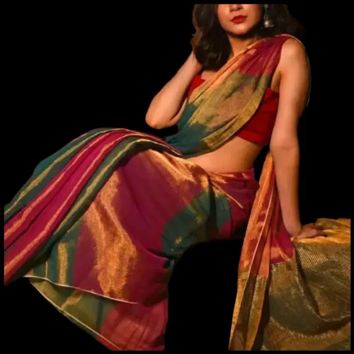 Handloom chanderi tissue saree and fabric, 6.5