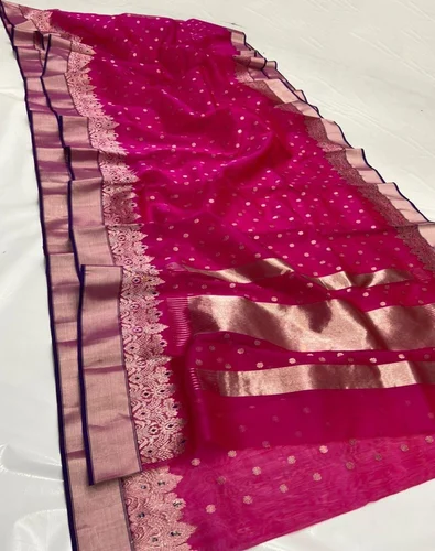 Chanderi Handloom Katan Silk Saree, 6.3 m (with blouse piece)