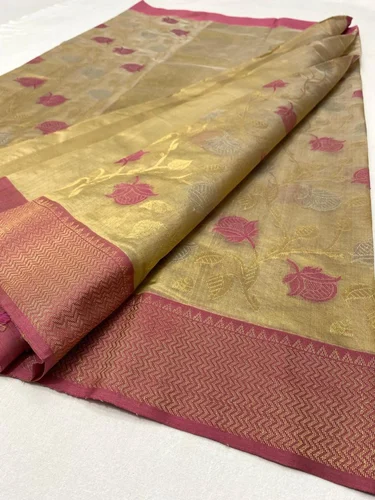 Pure chanderi pattu soft silk saree with jall work and nakshi desiner border