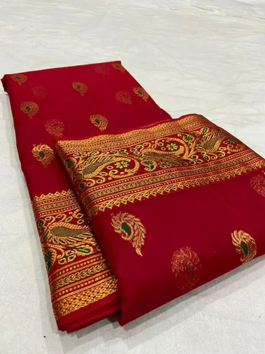 Weaving Chanderi katan silk saree with desiner border, 6.3 m (with blouse piece)